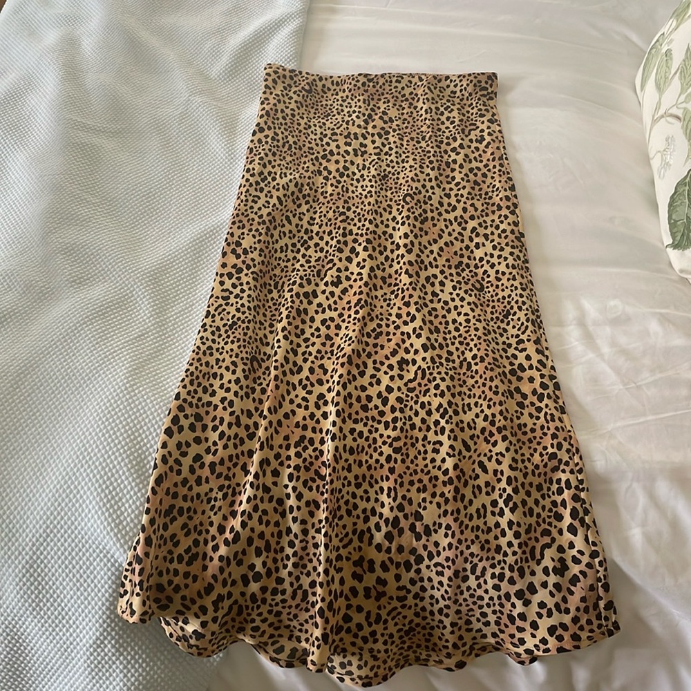 Silk Laundry Bias Cut Long Skirt in Leopard